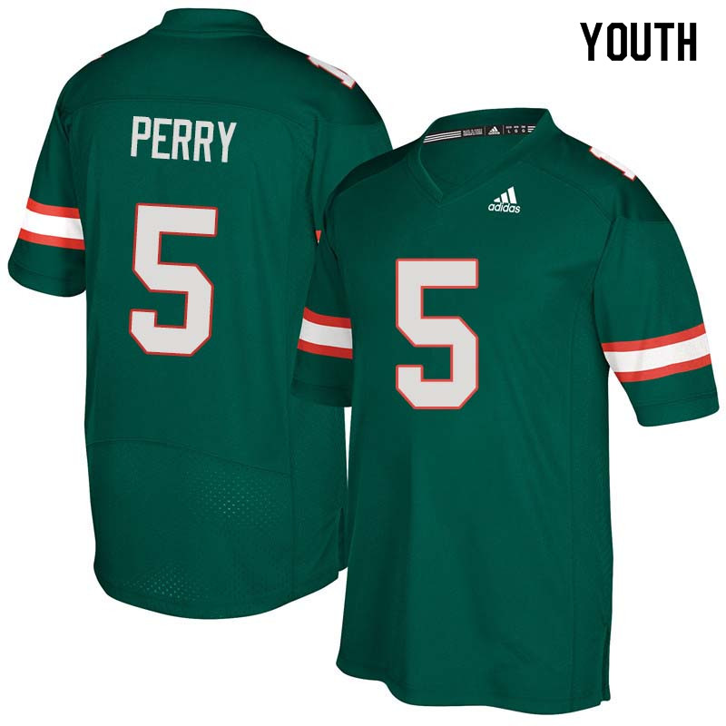 Youth Miami Hurricanes #5 NKosi Perry College Football Jerseys Sale-Green - Click Image to Close